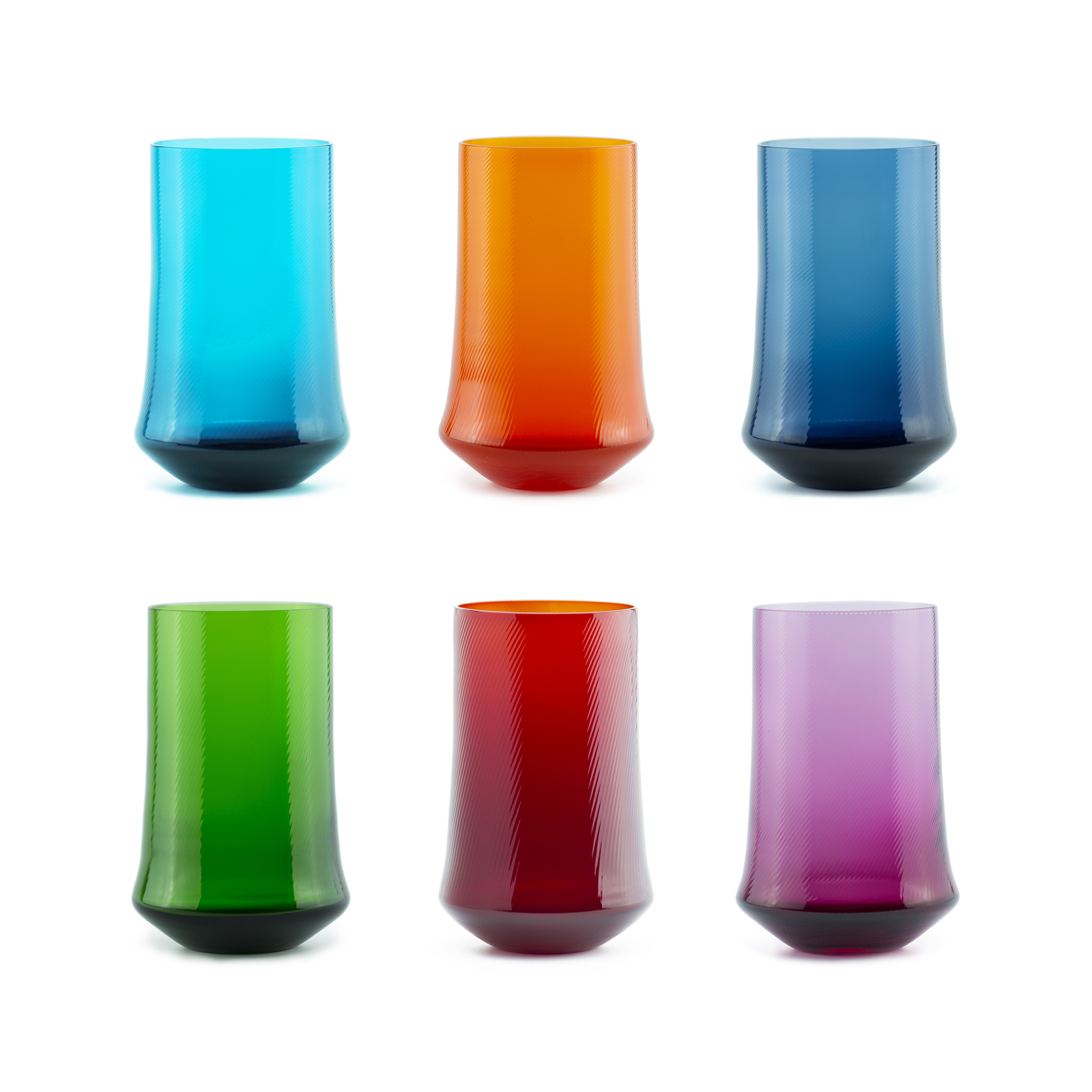 Bitossi Home Set of 6 Glasses Assorted Shapes Nuances Blue Green - Red Wine